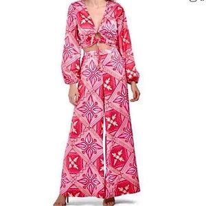 NWT Caroline Constas Pink and white printed pants set NWT Size XS/S